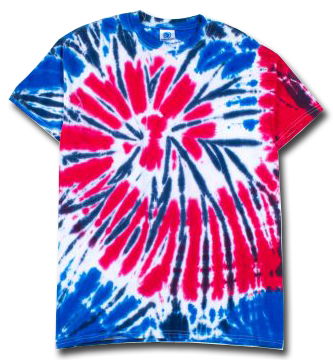 red white and blue tie-dyed t-shirt